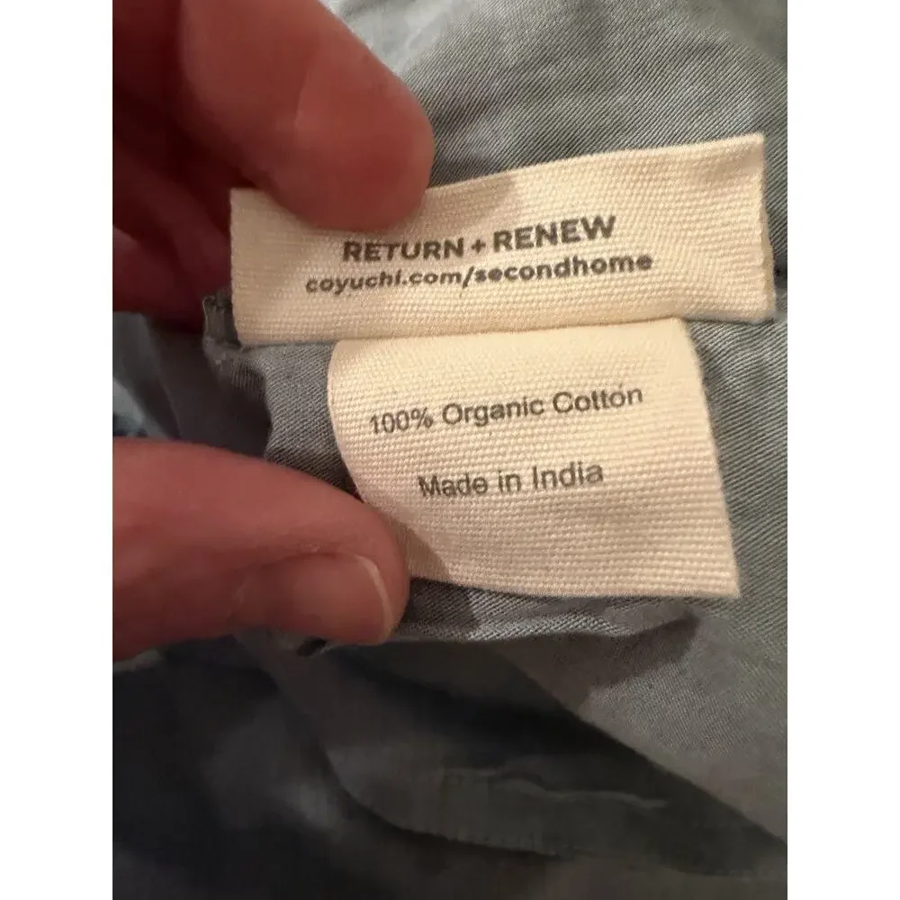 Coyuchi Organic Crinkled Percale Sheet Set 4 Piece King Surf Chambray Blue NWT